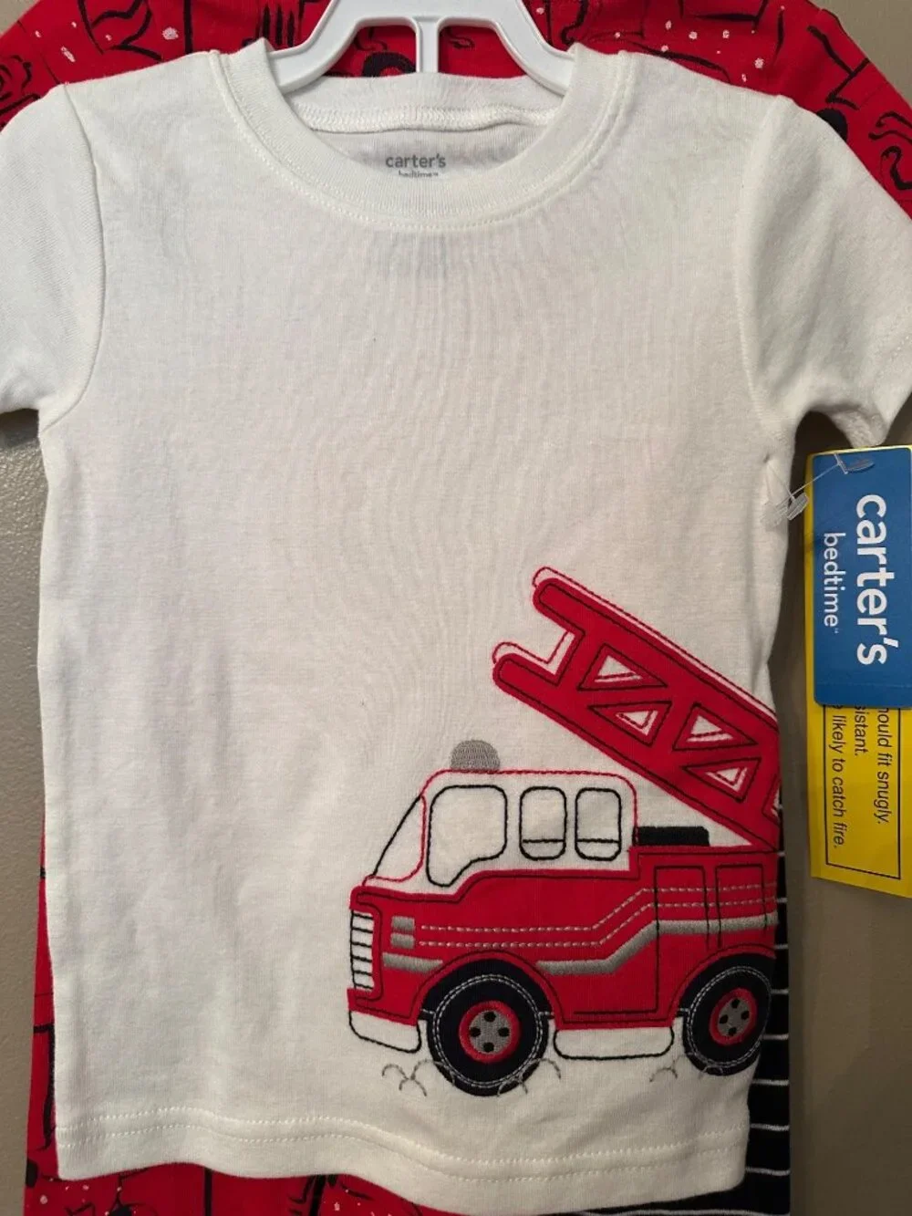 Carters Bedtime 2T Fire Truck 3 Piece Pajama Set Short Sleeve Red Black
